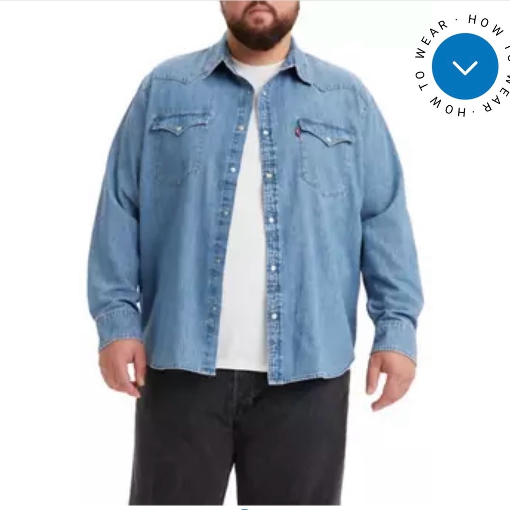 Levi’s Men's medium stone wash Blue Denim Shirt size XXL